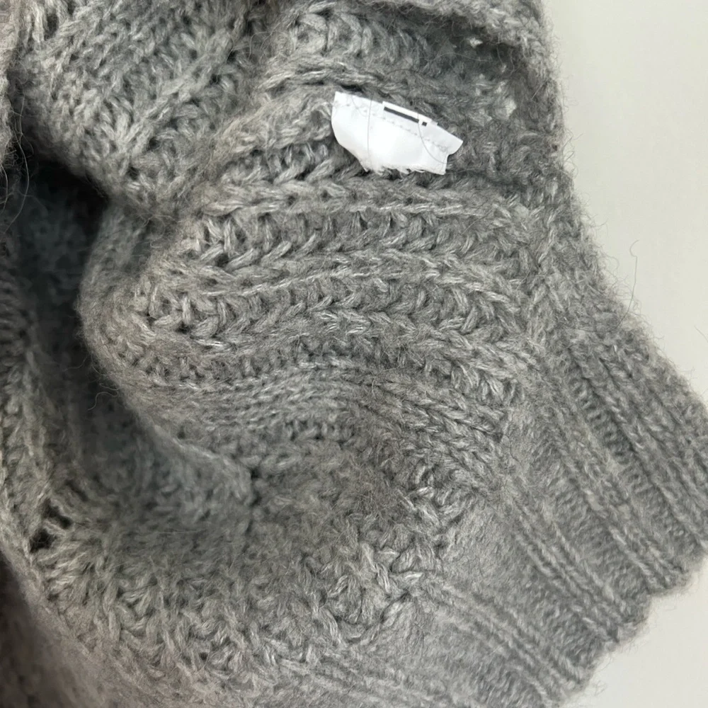 J. Crew Gray Pointelle Alpaca Cable Knit Sweater